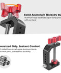 Built Like A Tank Aluminum Desk Camera Mount With Wide C Clamp Heavy Duty Table Rig showing solid aluminum unibody design and oversized grip.
