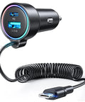 90W USB C Car Charger With 5-Foot 45W Coiled Cable Fast PD QC3.0 Multi-Device Car Charger For iPhone 17/16 Pro Max, black and coiled cable