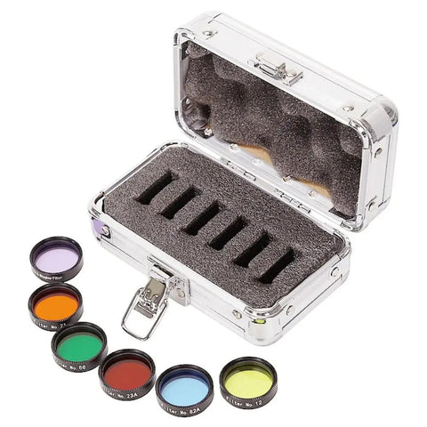 1.25 Inch Telescope Eyepiece Filter Kit With Storage Case, 6 Color Filters For Lunar And Planetary Viewing, in foam-lined box