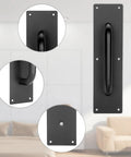 Stainless Steel Door Push Plates 4 Pack With Screws, durable black finish, shown installed in a home setting, close-up view included.