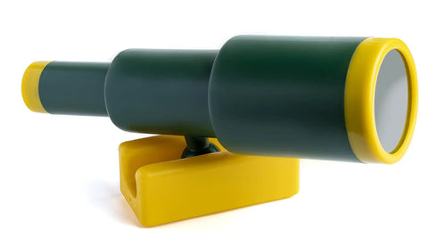 Pirate Themed Swing Set Telescope Replacement For Outdoor Play, Durable Plastic Telescope For Kid Friendly Backyard Adventures, Ages 3 And Up, Perfect Addition To Any Jungle Gym Or Playset. Green and yellow telescope with 360° rotation.