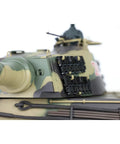 Close-up of One Six Scale German King Tiger RC Tank RTR with 2.4G Radio showing turret and camo detail.