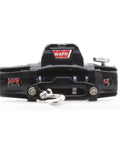 Rockin Metal Electric RC Winch For Mini 1/18 Trx4m And 1/24 Fms Crawlers, front view with hook, durable black metal housing.