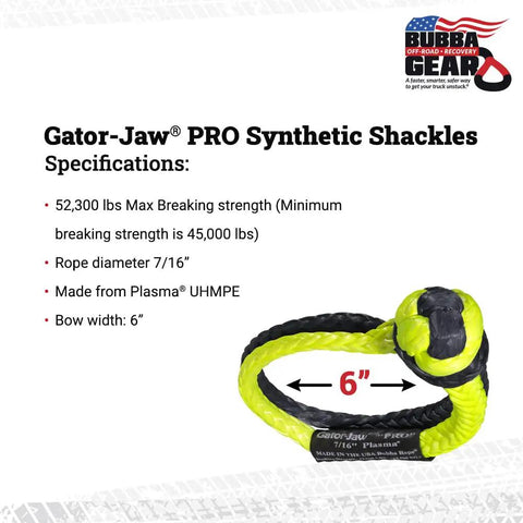 Image showing Gator Jaw Pro Synthetic Shackle 7/16 Inch for vehicle towing with 6-inch bow width and 52,300 lbs break strength.