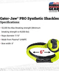 Gator-Jaw PRO Synthetic Shackle 7/16 Diameter With 6 Inch Bow Width For Vehicle Towing, Green