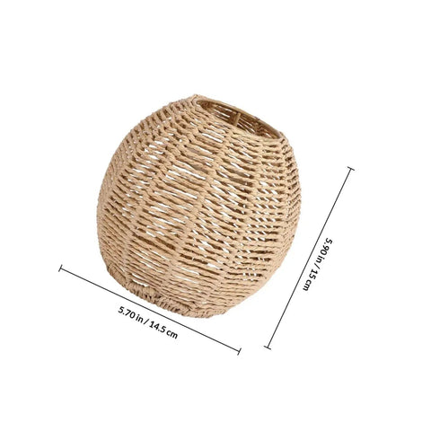 Khaki Rattan Pendant Lamp Shade With Hollow Basket Design for Bedroom Living Room Hallway Dining, shown with dimensions