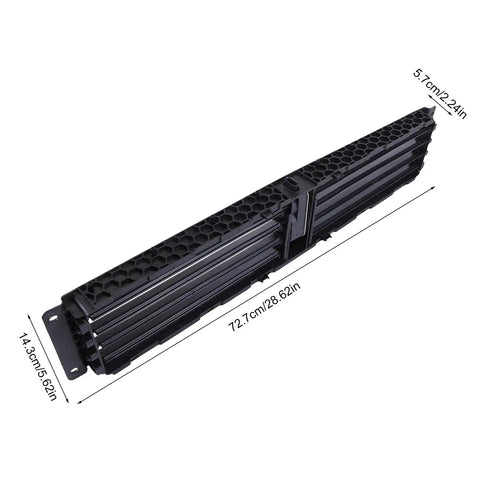 Top Tier Front Lower Active Grille Shutter With Electric Motor For Quick Slide In Direct Swap, measures 72.7 cm x 14.3 cm, black plastic.