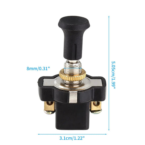Push Pull Light Switch 12V Two Pack 8mm Thread On Off Toggle Switch For Car Boat Golf Cart Truck Marine Black Round Handle, 8mm thread