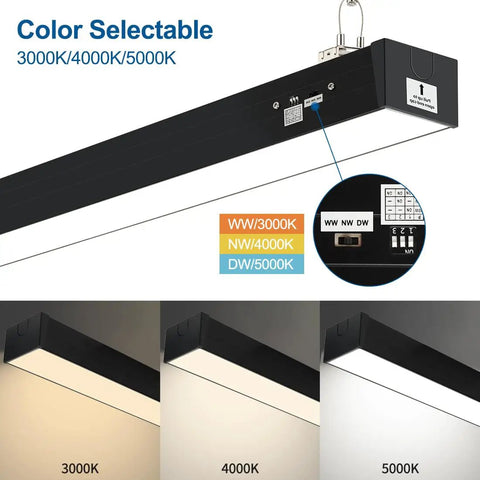 Eight Foot LED Linear Shop Light with 100W Draw and 10000 Lumen Output Adjustable Color Temperature 3000K 4000K 5000K displayed