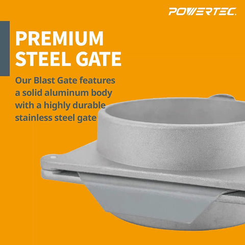 Badass 5 Inch Aluminum Blast Gate Flat Out Built For Heavy Shop Dust Collection Systems With Smooth Slide Valve And Smart Anti Clog Airflow Control Plus Hella Durability featuring solid aluminum body and stainless steel gate.