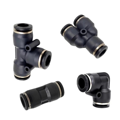 Solid Pneumatic Quick Air Fitting Kit With Push To Connect Design For 4 6 8 10 12 And 16mm PU PY PE Nylon Hose Plumbing Water Pipe Tubing Tools Free Fast Install black elbow fittings
