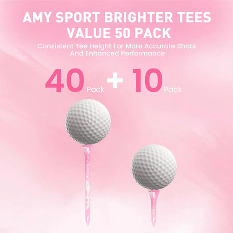 Bold Bamboo Golf Tees Set With 50 Painted Tees And 10 Extra Short 1.5 Inch Range Tees, pink tees and golf balls on pink background