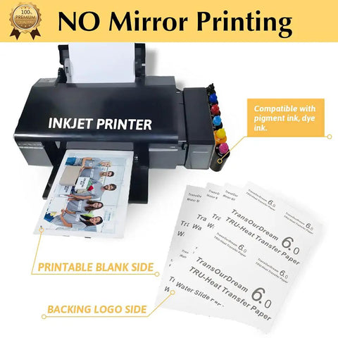 Inkjet printer with Iron On Heat Transfer Paper For Heat Press, Printable HTV For Inkjet Printers, 25 Sheets 8.5x11 Dark 6.0