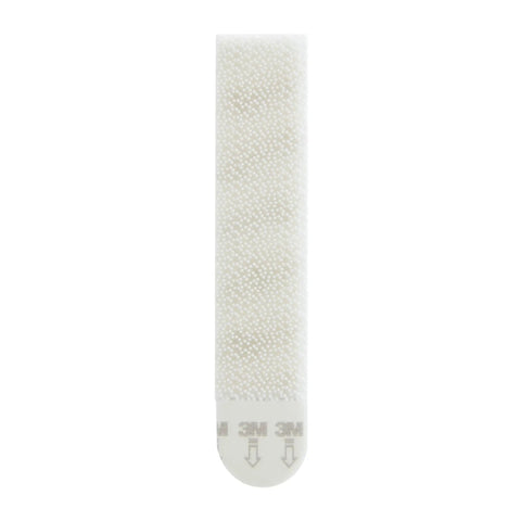 Damage Free Picture Hanging Strips For Indoor Use, Holds Up To 12 Lbs, No Nails Or Mess, close-up of one white strip with adhesive.