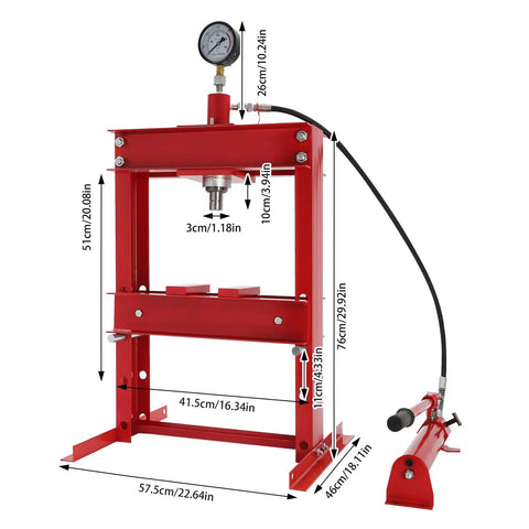 Heavy Duty Hydraulic Benchtop Shop Press With Three Gear Adjustable Height Pressure Gauge Hydraulic Pump H Frame Design For Car Repair Garage Projects And Light Automotive Work