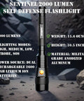 Sentinel 2000 Lumen Rechargeable Flashlight, 10.5-Inch Handheld LED displayed with features in rocky terrain