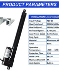 Side view of 24-inch aluminum alloy electric linear actuator with mounting brackets, 12V DC, IP65, 440 lb max load