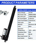 Rock Solid 12V Electric Linear Actuator With 32 Inch Stroke And 440 Lbs Force showing black aluminum alloy actuator and mounting brackets.