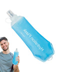 Man holding Foldable 500ml Hydration Bottle For Running And Trail Training, Flexible Soft Flask for outdoor fitness in cyan blue