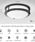12 Inch LED Ceiling Light Fixture Dimmable 20W Flush Mount With Three Color Temperatures 3000K 4000K 5000K Black ETL Listed