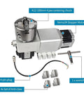 Heavy Duty CNC Rotary Axis Fourth And Fifth Index Head With Harmonic 50 To 1 Drive Nema 34 Stepper Motor showing K12-100mm 4 jaw chuck and components.