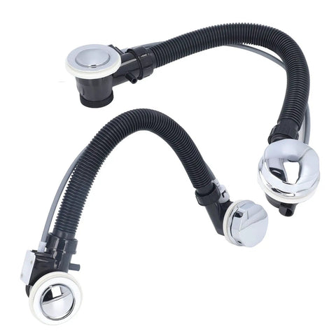 Onythral Bathtub Overflow Drainer Easy Install, flexible black drain pipes with chrome overflow covers.