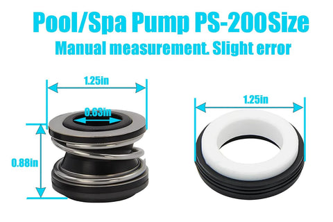 Dimensions of PS-200 pool pump shaft seal kit components