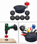 Black TV Cord Hider Kit With 2-38 Inch Cable Concealer And Grommet For Conference Tables, Easy Wire Tidy Setup shown with hole cutter and cables