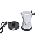 Electric Moka Pot 3 Cup Aluminum Coffee Maker With Detachable Base, Portable Italian Cuban Style Mocha Pot, Transparent Lid