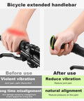 Hands demonstrating before and after effects of Long Ergonomic Bike Handlebar Ends No Slip Grips Bar Extender For 21.8mm To 22.8mm Handlebars Pair