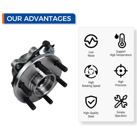 Front Wheel Hub Bearing Assembly 6 Lug With ABS For 2005-2018 Nissan Frontier shown with feature icons