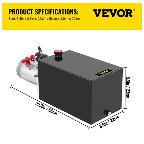 Single Acting 12V DC Hydraulic Pump Power Unit For Dump Trailer, 3.75 Gallon Capacity, Steel Construction, Fast Start, side view