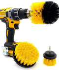 Three Piece Auto Detailing Drill Brush Set With Wheel Cleaner Brush and Car Wash Brush Kit with three yellow brushes