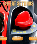 Close-up of Portable Big Buddy Propane Heater Bundle With 10 Foot Hose And Brass Tank Adapter, showing 3 heat settings dial.