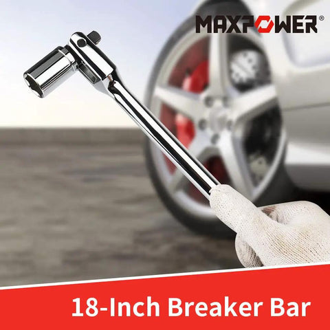 18 Inch Breaker Bar With Dual Half Inch And Three Eighths Drives, Flexible Handle And Swivel Head, 360 Degree Rotate, Cr-Mo Steel, Ergonomic Grip For Loosening Rusted Fasteners