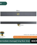 HeavyDuty 304 Stainless Steel Bathroom Floor Drain With Bamboo Style Grate And Gun Grey Finish NoDrama Setup SwiftWater Flow For Wet Room Bathtub 80Cm Installation dimensions showing length 80cm, width 8cm, height 4.5cm.