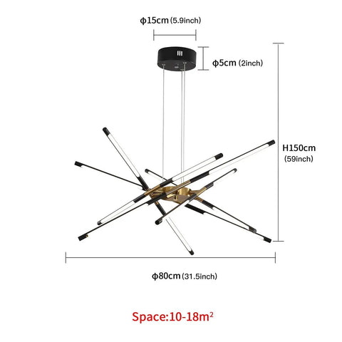 Dope Modern Black And Gold Sputnik Chandelier With 12 LED Heads Ultra Bright Ceiling Light dimensions and size guide.