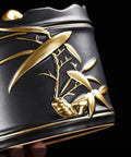 Heavy Duty Ceramic Coffee Canister With Locking Airtight Lid featuring elegant gold bamboo design, ideal for kitchen storage.