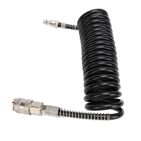 Heavy Gauge Three Meter Air Hose Built Like A Badass With Kink Resistant Flex Oil Resistant Rubber And Steel Made To Handle Air Compressor Jobs Without Breaking A Sweat, coiled design for easy storage.