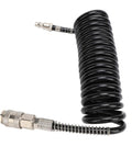 Top Shelf 3 Meter Air Hose For Compressors, coiled black rubber and steel hose with quick-connect fitting.