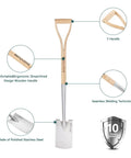 Heavy Duty 41 Inch Stainless Steel Border Spade With D Grip Handle For Garden Digging And Transplanting, seamless welding
