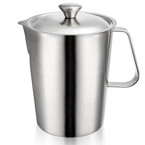 Barista Grade Stainless Steel Pitcher With Lid 79oz 2.3L Large Mouth Graduated Beaker With Markings Easy Grip Handle Milk Frothing Jug
