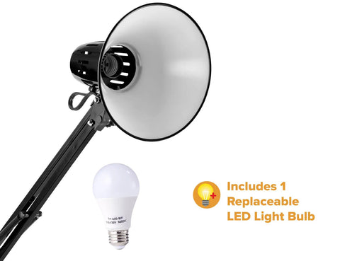 LED Swing Arm Desk Lamp With Clamp Mount And 36 Inch Reach, Includes Replaceable LED Bulb, All Metal Construction, Black