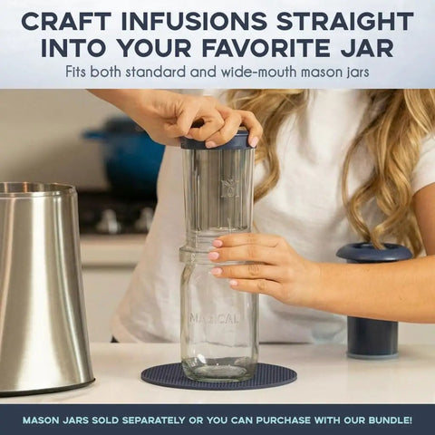 Person demonstrating BPA-Free Reusable Oil And Butter Filter Press With Plunger And Brush on a wide-mouth mason jar