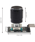 Six Piece KY 040 Rotary Encoder Module Kit with knob cap, 360 degree detent encoder, push button reset, 5V powered, dimensions shown