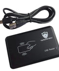 USB RFID Card Reader Proximity Sensor For EM4100 TK4100 Chips Read Only Smart ID Card Reader With Plug And Play USB Interface Easy Setup For 10D And 10H Output Formats, black reader with cable