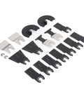 18 Piece Do It All Oscillating Multitool Blade Kit With High Carbon Steel Blades For Wood Plastic Drywall And More Featuring Flush And Plunge Cut Capabilities And Universal Fit For Most Tools arranged on surface