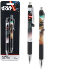 Galactic Rollerball Pen Set Pack Of 2 Featuring Darth Vader Han Solo And Chewbacca With Clip 0.7mm Black Ink For School Or Office Use A Fun Gift For Sci Fi Fans, two pens with Star Wars characters in packaging