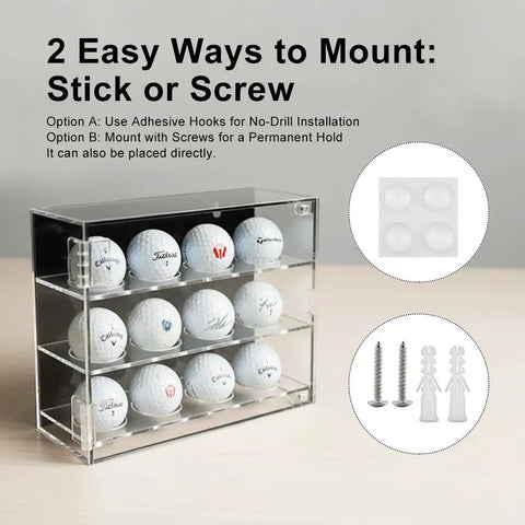 3 Tier Acrylic Golf Ball Display Case With 12 Compartments, Wall Mount Or Desktop Showcase, Golf Ball Holder Cabinet For Collections, Memorabilia, And Display next to mounting accessories