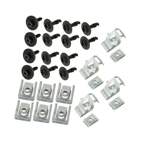 28 Piece Motor Housing Clips Kit Direct Replacement For Sub Plate Fixation Durable Heavy Duty Fasteners Built To Last For Quick Auto Repair And Maintenance Projects, black screws and metal clips